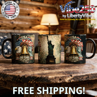 Semiquincentential : Flag/Eagle/Bell/Liberty Full Wrap Design - 11oz Black Mug