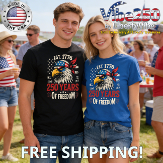 Est. 1776 Eagle With Flag Bandana - 250 Years of Freedom! - Unisex Gildan Cotton Tee (7 colors)
