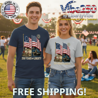 250 Years of Liberty : Flags and Ships - Quality Gildan Cotton tee - (7 colors)