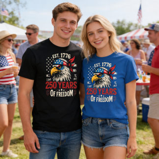 Est. 1776 Eagle With Flag Bandana - 250 Years of Freedom! - Unisex Tee (7 colors)