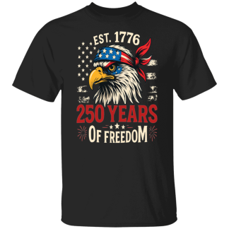 Est. 1776 Eagle With Flag Bandana - 250Years of Freedom! Unisex Tee (6 colors)