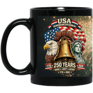 Semiquincentential : Flag/Eagle/Bell/Liberty Full Wrap Design - 11oz Black Mug