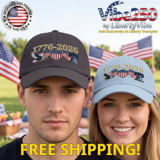 1776-2026 : Classic Shield and Flags with Eagle and Liberty Bell Design - Port & Co 100% Cotton Twill Cap (4 Colors)
