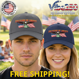 250 Years Of Liberty : Eagle Soaring Over Liberty Design - Port & Co Cotton Twill Cap (4 Colors)