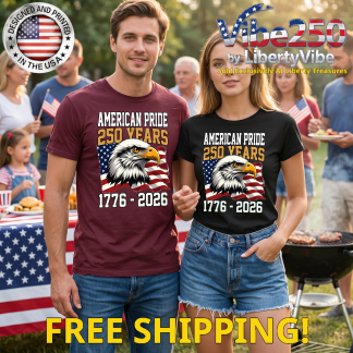 American Pride 250 Years : Eagle Over Flag Design - Unisex Gildan Cotton Tee (9 Colors)