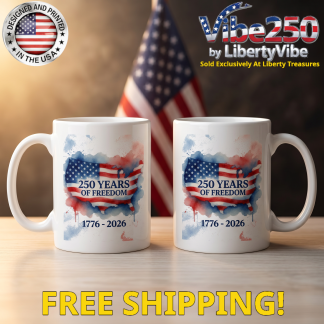 250 Years Of Freedom : Watercolor US Flag Map Design - 11oz White Ceramic Mug