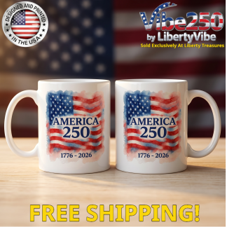 America 250 1776-2026 : Watercolor American Flag Design - 11oz White Ceramic Mug