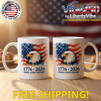 1776-2026 250th Anniversary Water Color Flag And Eagle Design - 11oz White Ceramic Mug