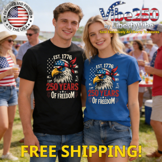 Est. 1776 : 250 Years Of freedom - Eagle With Flag Bandana Print - Unisex Gildan Cotton Tee (9 Colors)