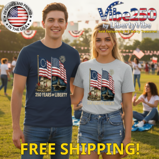 250 Years of Liberty : Flags and Ships Design – Unisex Gildan Cotton Tee – (9 colors)