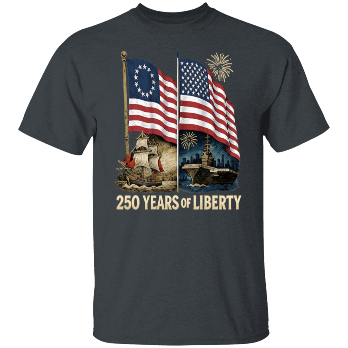 250 Years of Liberty : Flags and Ships Design – Unisex Gildan Cotton Tee – (9 colors) - Image 3
