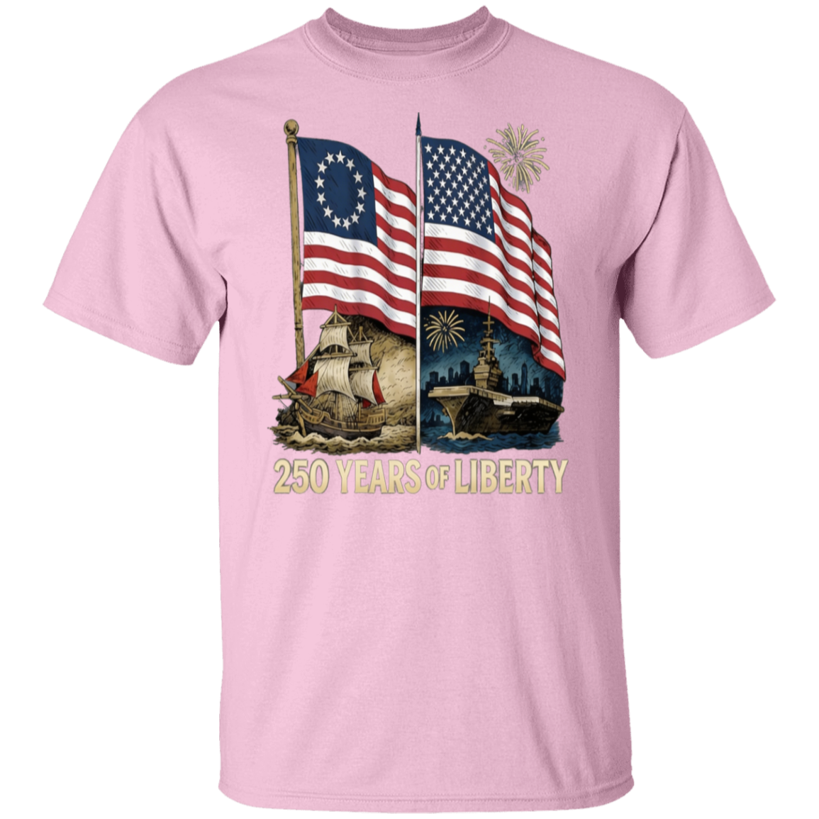 250 Years of Liberty : Flags and Ships Design – Unisex Gildan Cotton Tee – (9 colors) - Image 10