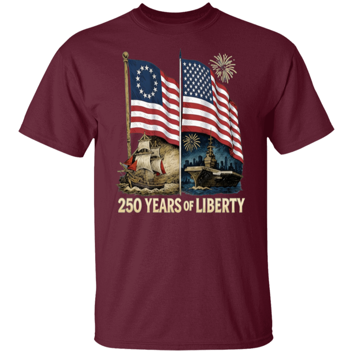 250 Years of Liberty : Flags and Ships Design – Unisex Gildan Cotton Tee – (9 colors) - Image 5