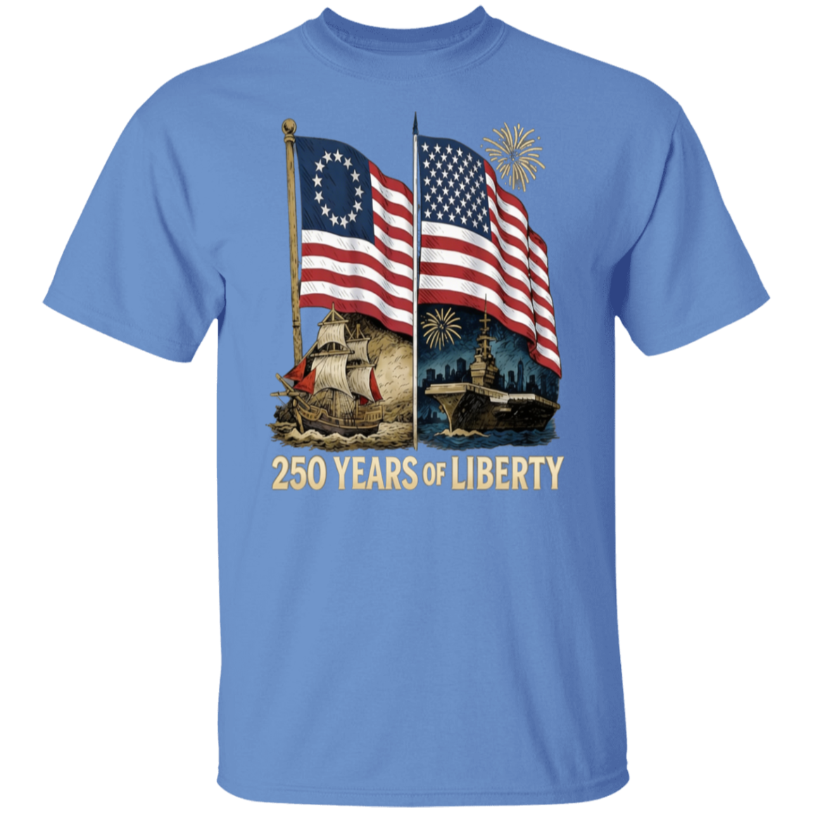250 Years of Liberty : Flags and Ships Design – Unisex Gildan Cotton Tee – (9 colors) - Image 9