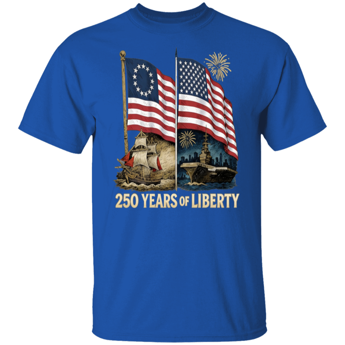 250 Years of Liberty : Flags and Ships Design – Unisex Gildan Cotton Tee – (9 colors) - Image 7