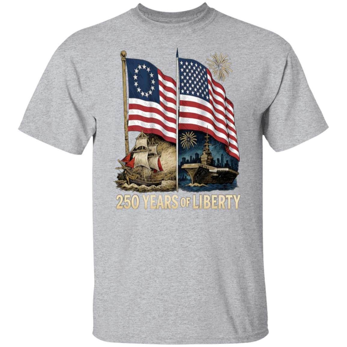 250 Years of Liberty : Flags and Ships Design – Unisex Gildan Cotton Tee – (9 colors) - Image 8