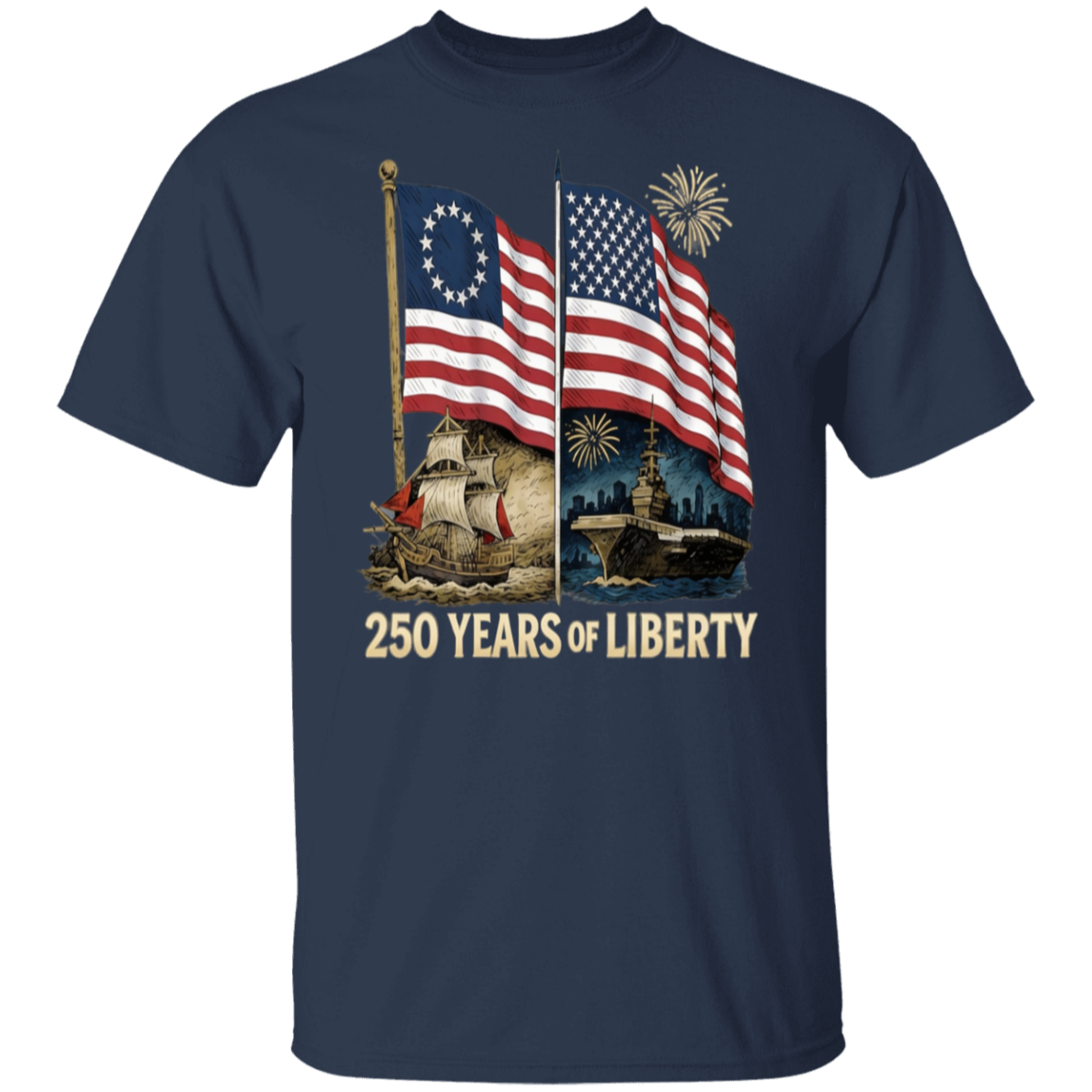 250 Years of Liberty : Flags and Ships Design – Unisex Gildan Cotton Tee – (9 colors) - Image 6