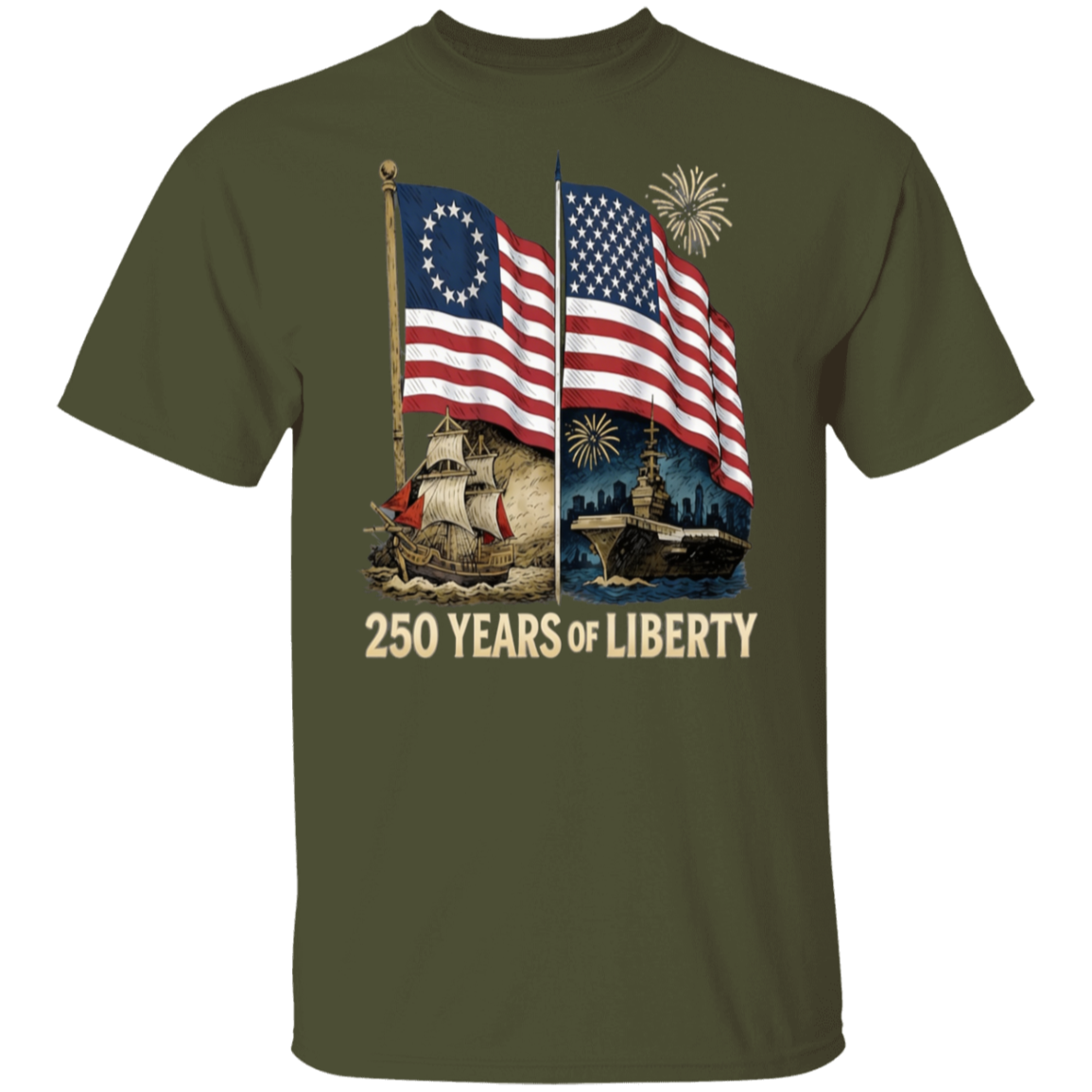 250 Years of Liberty : Flags and Ships Design – Unisex Gildan Cotton Tee – (9 colors) - Image 4