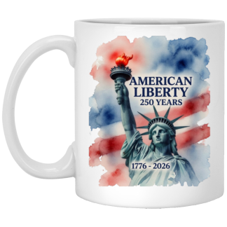 american Liberty 250 Years : Watercolor Statue Of Liberty Design - 11oz White Ceramic Mug