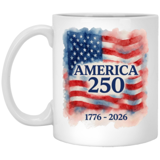 America 250 1776-2026 : Watercolor American Flag Design - 11oz White Ceramic Mug