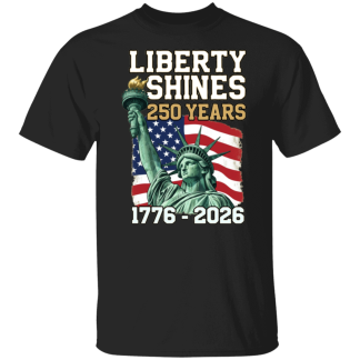 Liberty Shines 250 Years : Statue Of Liberty Over Flag Design - Unisex Gildan Cotton Tee (9 Colors)