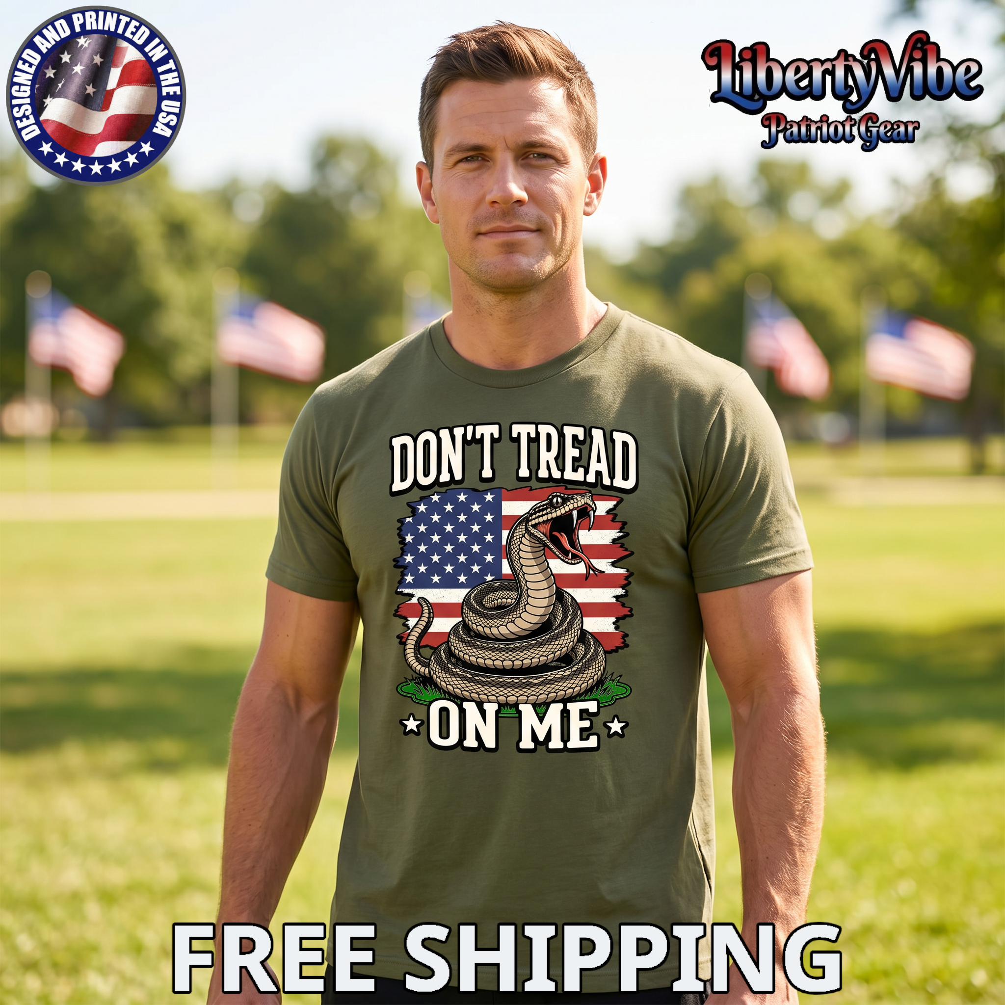 Don't Tread On Me Gadsden Snake And Flag Gildan Men's T-Shirt