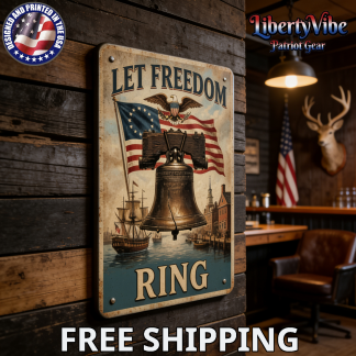 Let Freedom Ring 8x12in Vintage Liberty Bell Metal Sign – Patriotic Wall Art