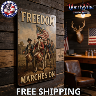 Freedom Marches On 8x12in Vintage Revolutionary War Patriotic Metal Sign
