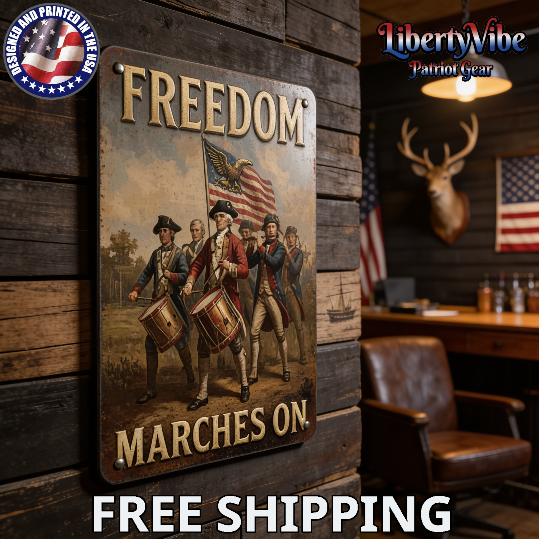 Freedom Marches On 8x12in Vintage Revolutionary War Patriotic Metal Sign
