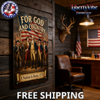 For God and Country : A Nation Is Born 8x12in Vintage Patriotic Metal Sign