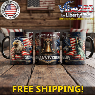250th Anniversary Flag Eagle Liberty Full Wrap 11oz Black Mug