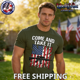 Come And Take It 2A AR-15 Over Distressed Flag Gildan Men's T-Shirt