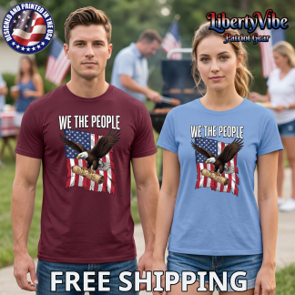 We The People Eagle And Constitution Over Flag Unisex Gildan Tee