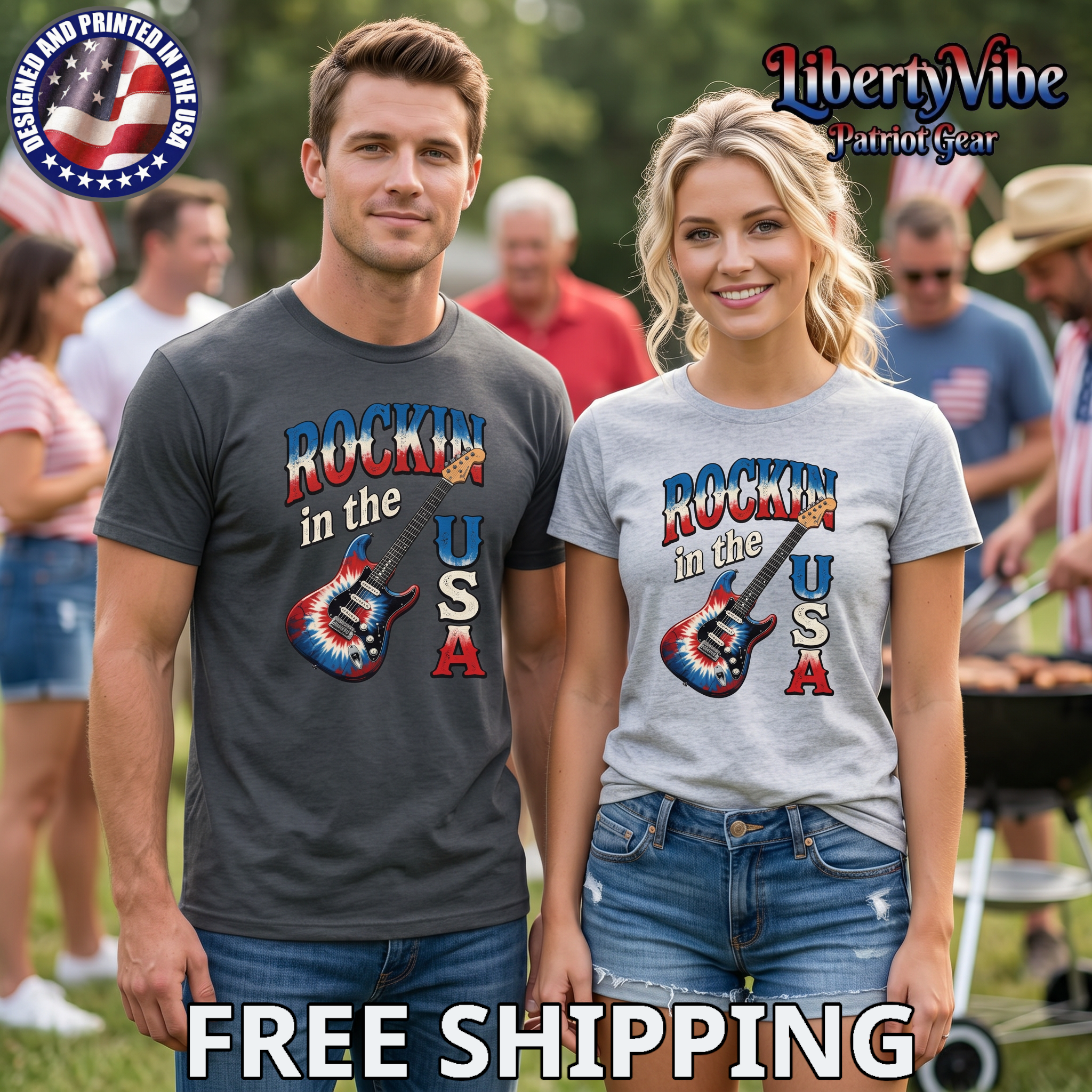 Rockin In The USA Stratocaster Unisex Gildan Tee