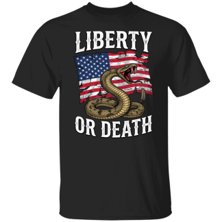 Liberty Or Death Gadsden Snake Over Flag Gildan Men's T-Shirt