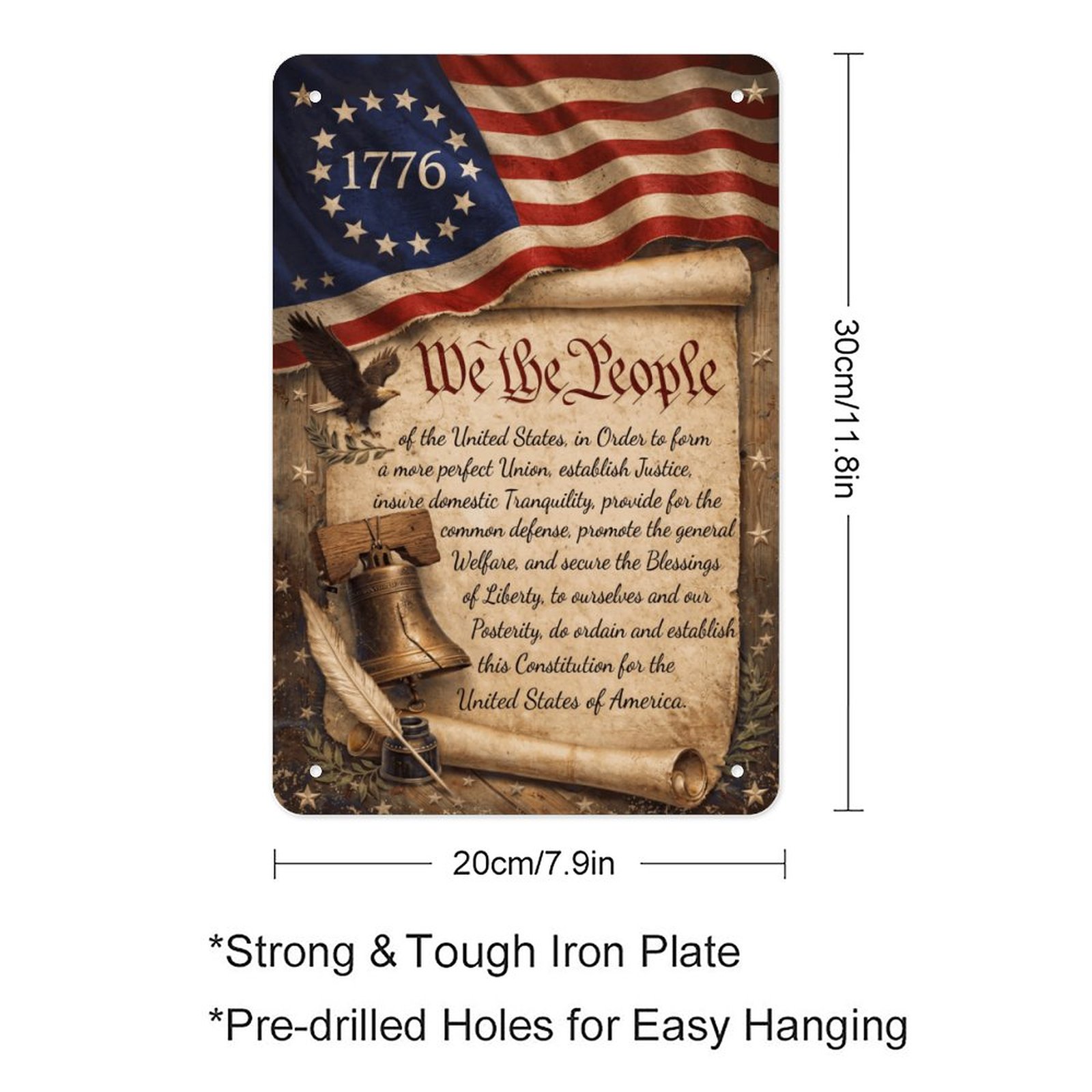 1776 We The People Constitution Preamble Vintage 8x12in Patriotic Metal Sign - Image 2