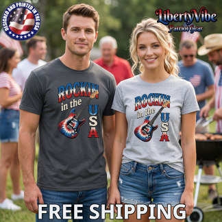 Rockin In The USA Flagburst Guitar Unisex Gildan T-Shirt