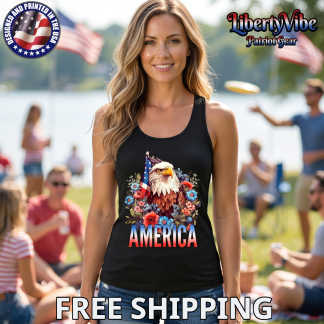 AMERICA Bald Eagle Floral Print Sport-Tek Ladies Racerback Tank
