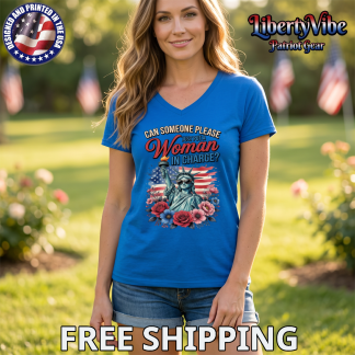 Just Put A Woman In Charge Gildan Ladies'  V-Neck T-Shirt