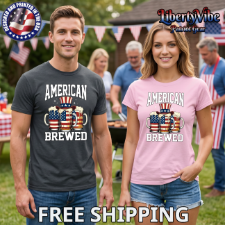 American Brewed Patriotic Beer Mug and Sam Hat Unisex Gildan 5.3 T-Shirt