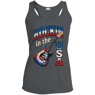 Rockin In The USA Flagburst Guitar Sport-Tek Ladies Racerback Tank