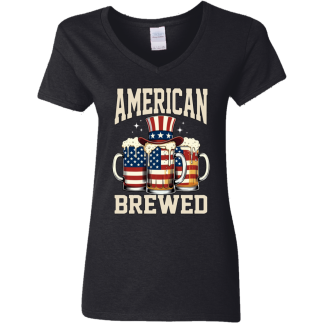American Brewed Patriotic Beer Mug and Sam Hat Gildan Ladies' V-Neck T-Shirt