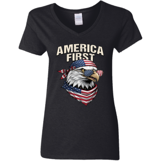 America First Bandana Eagle Gildan Ladies'  V-Neck T-Shirt