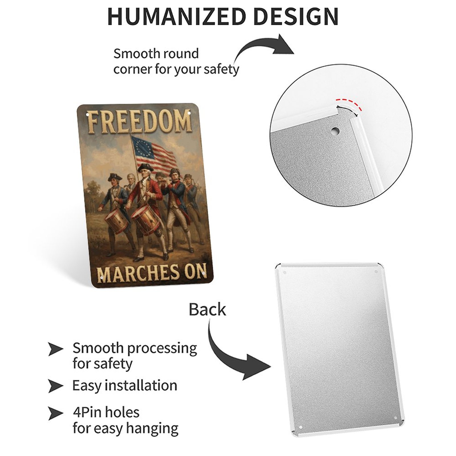Freedom Marches On Vintage 8x12in Metal Sign - Revolutionary War Patriotic Wall Decor - Image 3